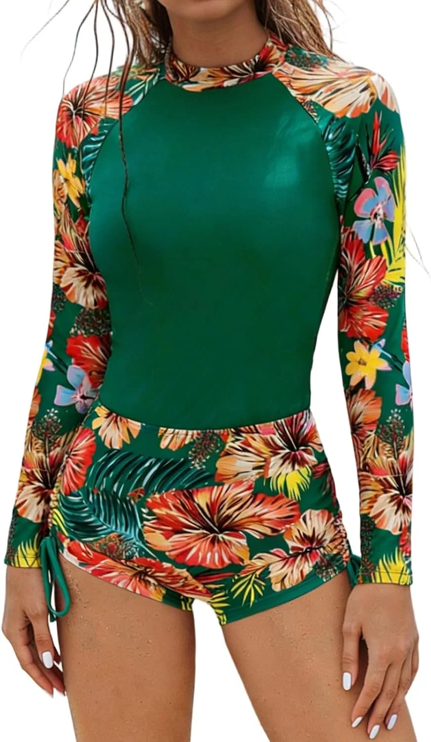 Женский рашгард с длинным рукавом с принтом, Green