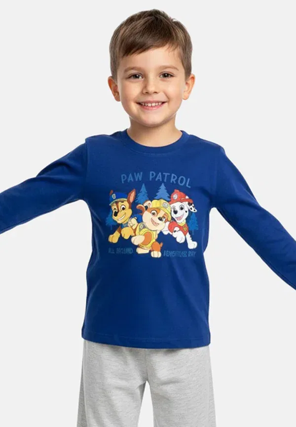 Пижама с принтом Paw Patrol из хлопка, длинный рукав, брюки, комплект, Paw Patrol, синий, серый — фото 2