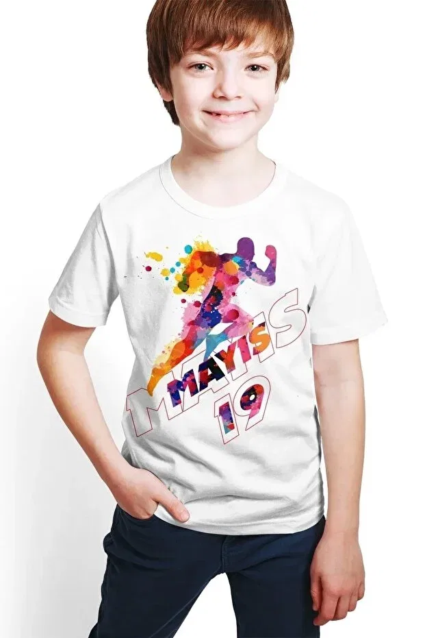 Детская футболка с принтом Oversize Kids 19 May Printed Keywest, White
