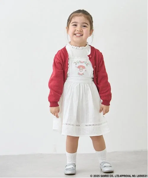 Детский сарафан-комбинезон с вышивкой Sanrio Characters, модель Off White, petit main, Off White