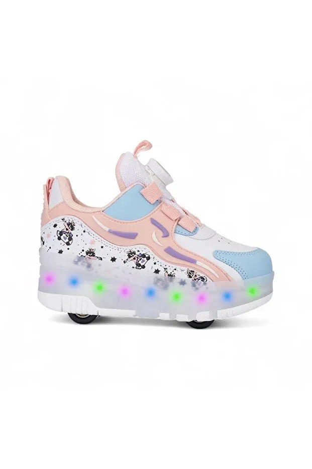 Детские кроссовки для девочек с принтом Lighted roller skating shoes Le Style De Marie, Powder — фото 3