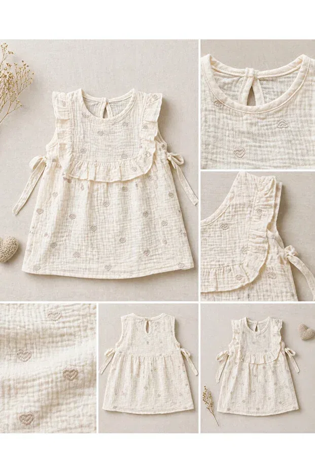 Детское платье для девочек с вышивкой Esvia Baby Co., Beige — фото 2