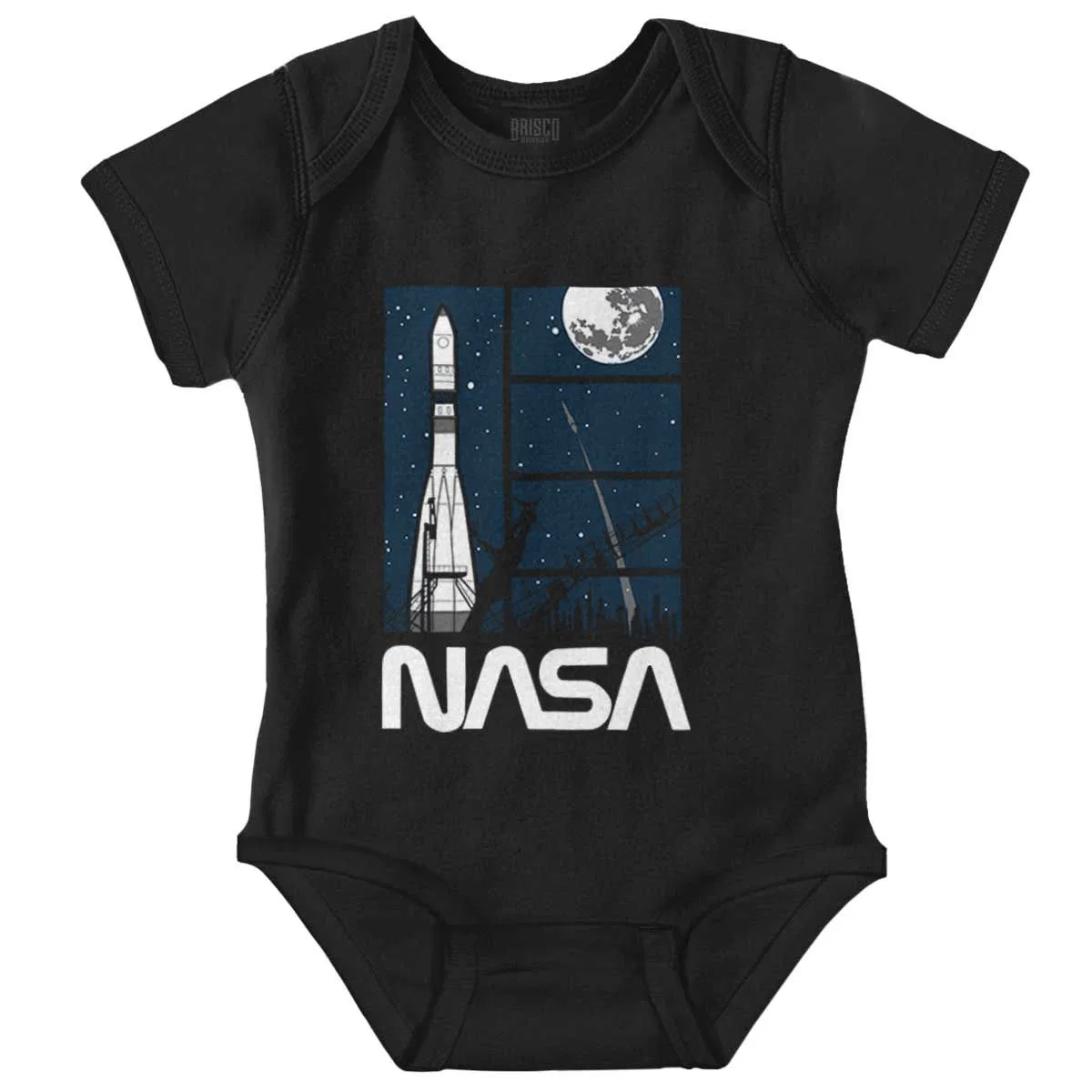 Детское боди-комбинезон с коротким рукавом NASA Night Sky Rocket Launch Comic Brisco Brands, Black