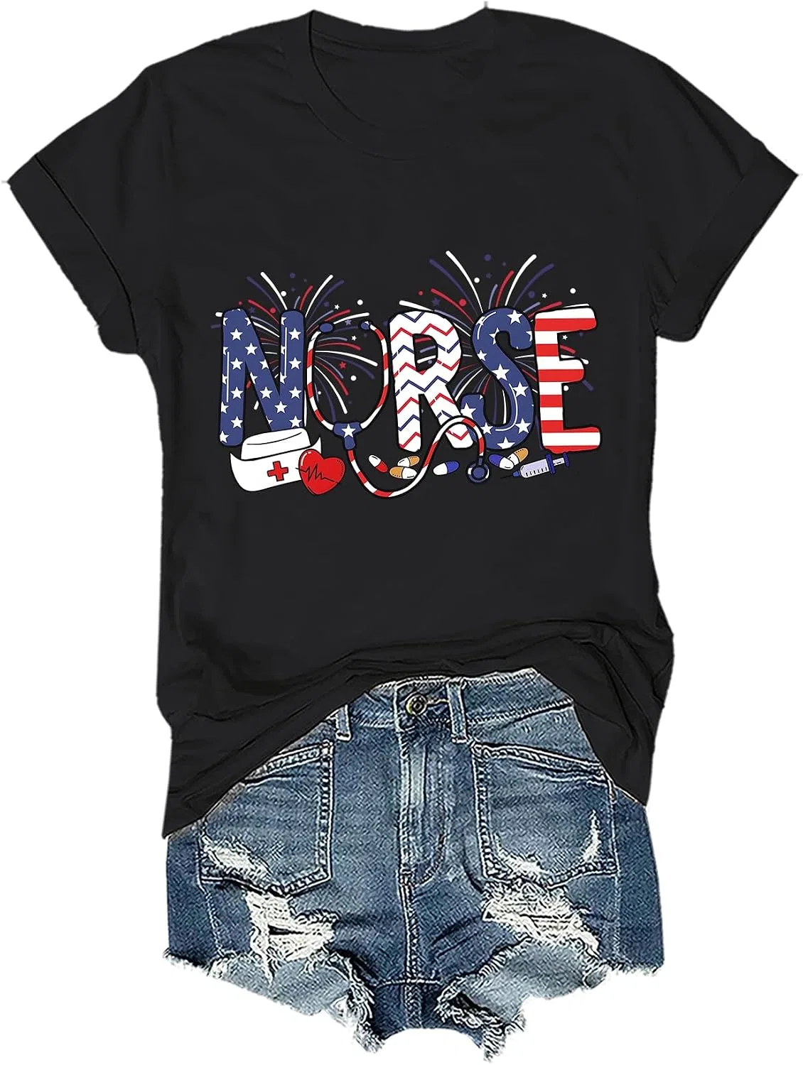 Мужская футболка с принтом Nurse 4th of July, Black