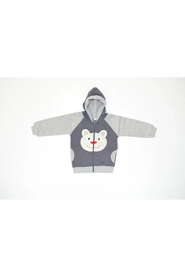 Детский кардиган для мальчиков с капюшоном Winter 3-thread ruffled zipper hooded double pocket teddy bear embroidered baby boy sweatshirt cardigan Baby Slon Kids Clup, Anthracite