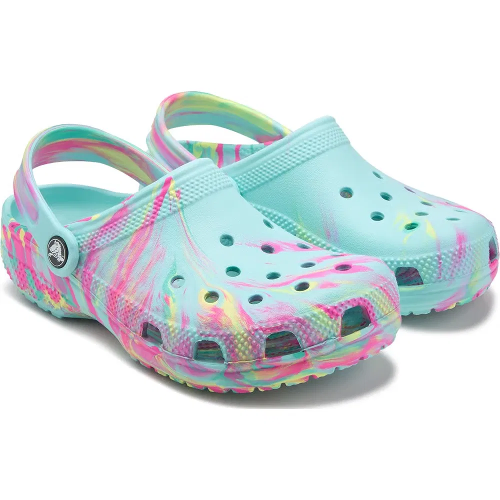 Детские классические сабо с мраморным рисунком Crocs, Aquamarine Marble