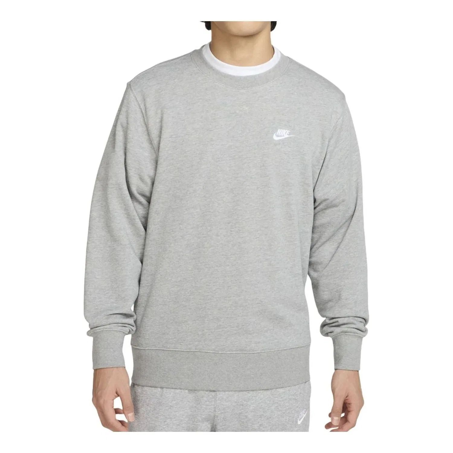 Мужская футболка Club French Terry Crew 'Dark Grey Heather Light Smoke Grey White' Nike, Dark Grey Heather/Light Smoke Grey/White