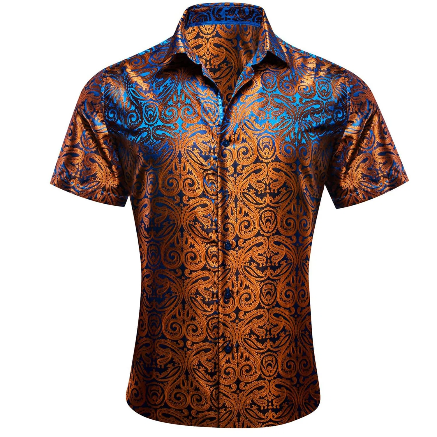 Мужская рубашка с коротким рукавом с принтом Paisley Shiny Satin Baroque Design, Colour: Orange