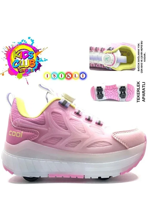 Детские спортивные кроссовки для девочек со шнуровкой Cool wheel smart lace-up lighted orthopedic skates Kocamanlar, Powder