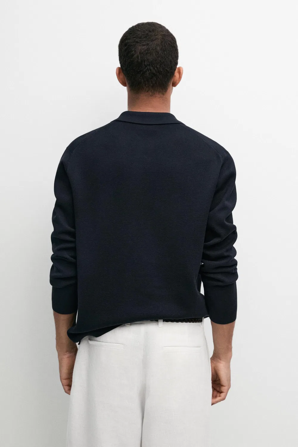 Свитер-поло Massimo Dutti Cotton Blend Zip-Up Knit, темно-синий — фото 4