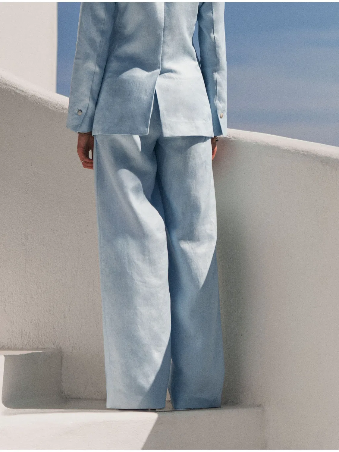 Брюки свободного кроя премиум из льна, Pastel Blue Next — фото 3