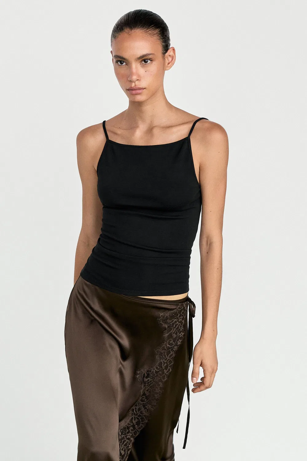 Топ-камисоль Massimo Dutti Cotton Blend, черный