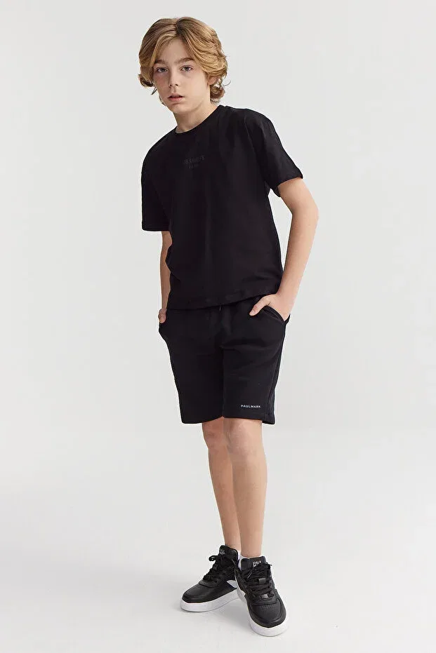 Детские шорты для мальчиков с принтом Boy'S tie-waist letter print shorts Paulmark, Black — фото 3