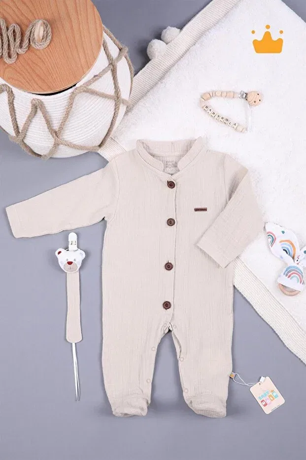 Детское боди-комбинезон муслиновый модель 1094 Babyhola, Beige — фото 2