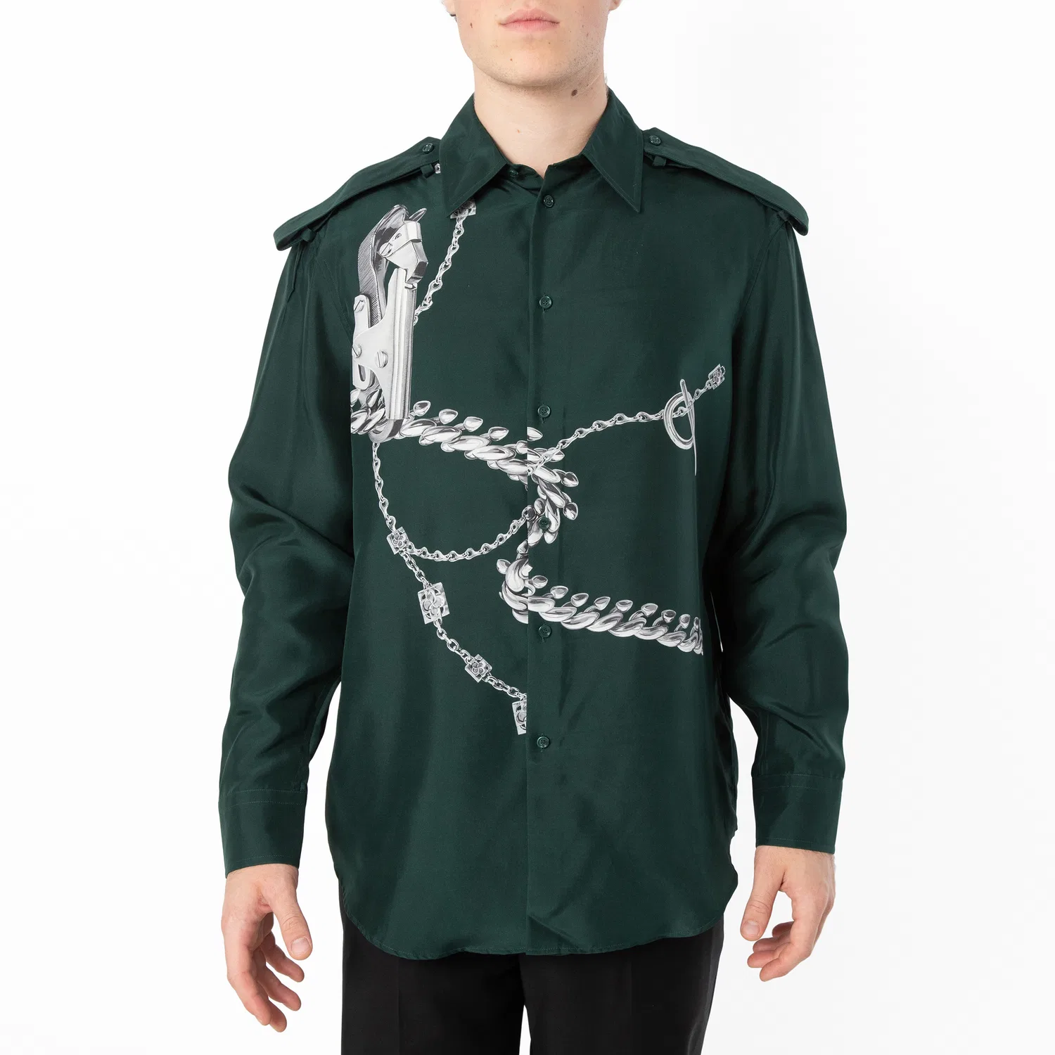 Рубашка из шёлка с принтом Knight Hardware Burberry, Silver/Green