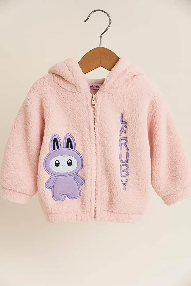 Детское пальто для девочек с капюшоном Plush hooded zippered baby coat Kapsülbebek, Pink — фото 3