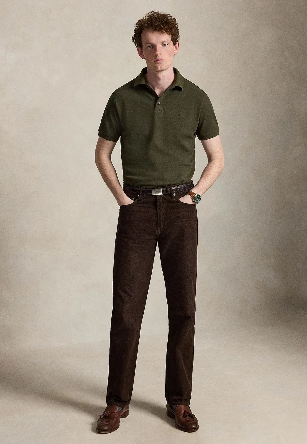 Поло-Рубашка приталенного кроя из эластичной сетки Polo Ralph Lauren, Company Olive/Smoke — фото 2