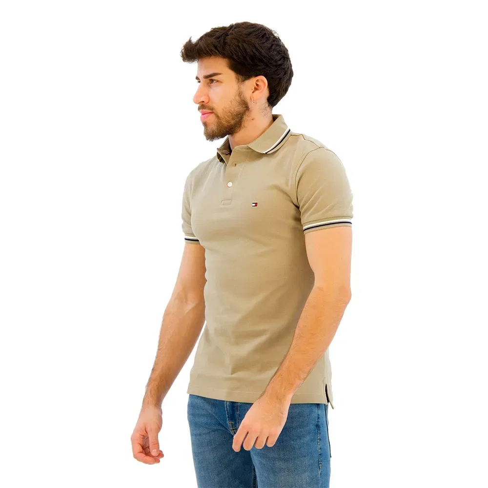 Поло с коротким рукавом slim fit Tommy Hilfiger, бежевый — фото 4
