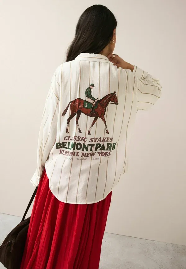 Блузка из лиоцелла Regular Fit, Next, Neutral Stripe Horse Racing Print