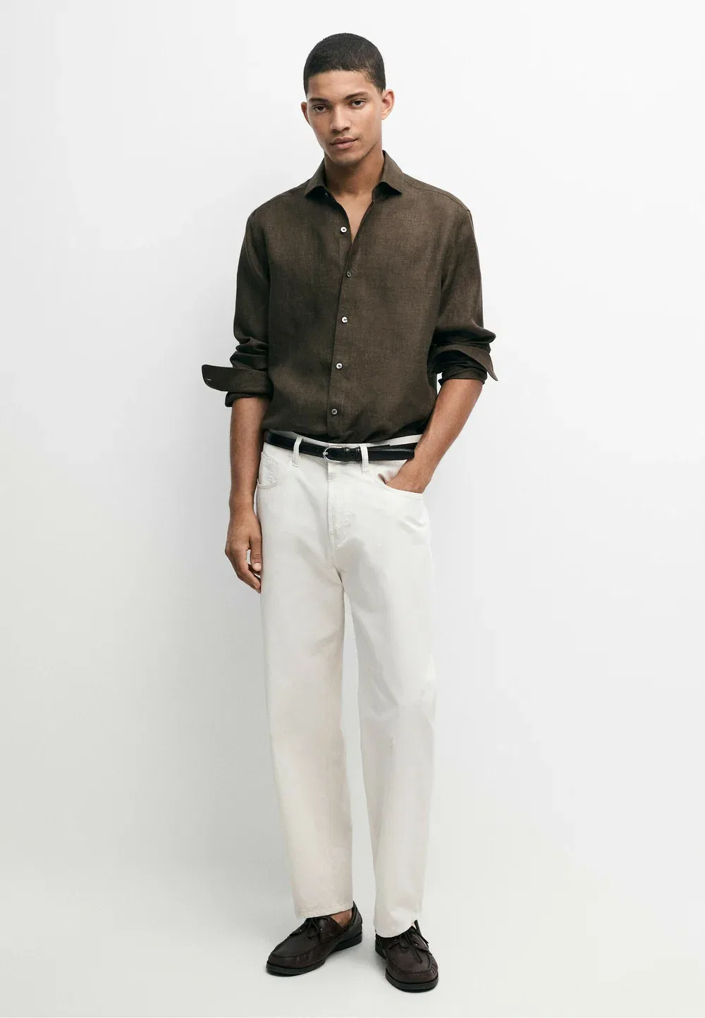 Рубашка из 100% льна - рубашка Massimo Dutti, Dark Brown — фото 2