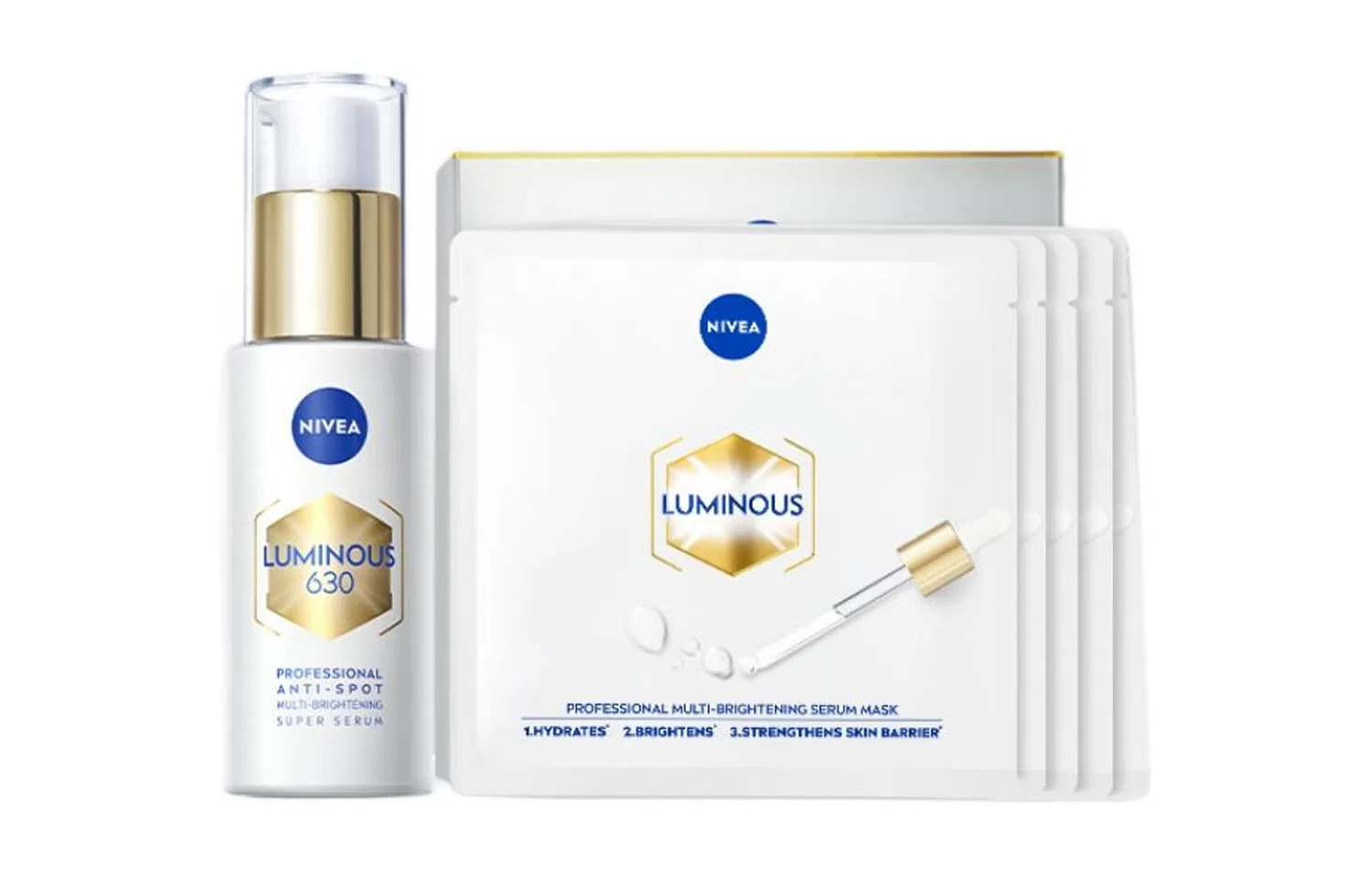 Набор для ухода за кожей лица с сывороткой и масками NIVEA, 30 мл + 5 шт