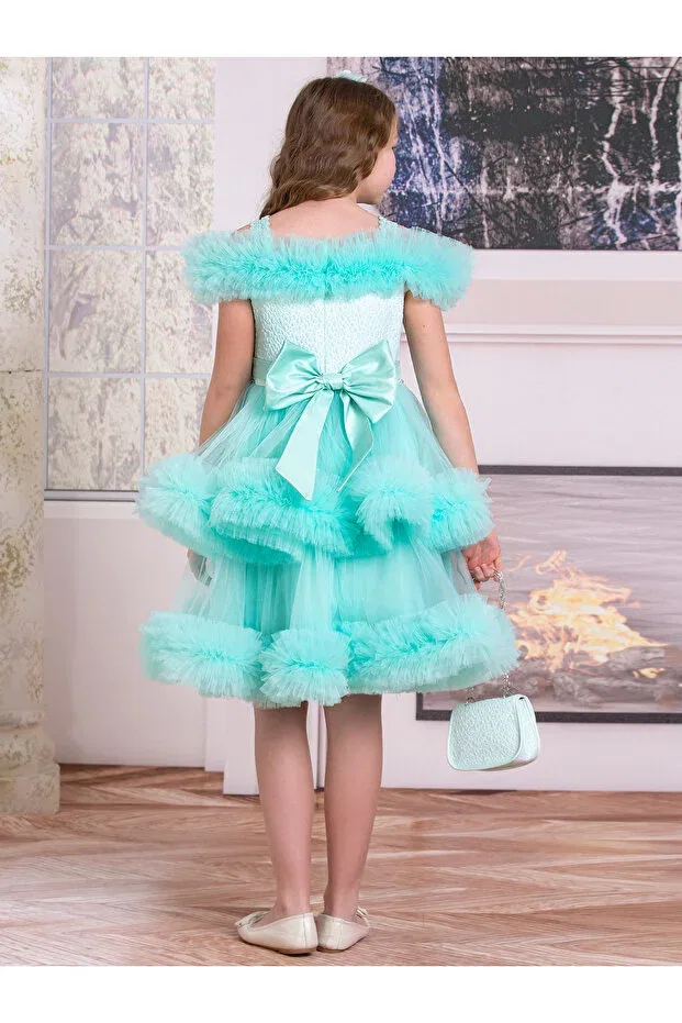 Детское платье из фатина для девочек без рукавов Süslü Pink Kids, Water Green — фото 4
