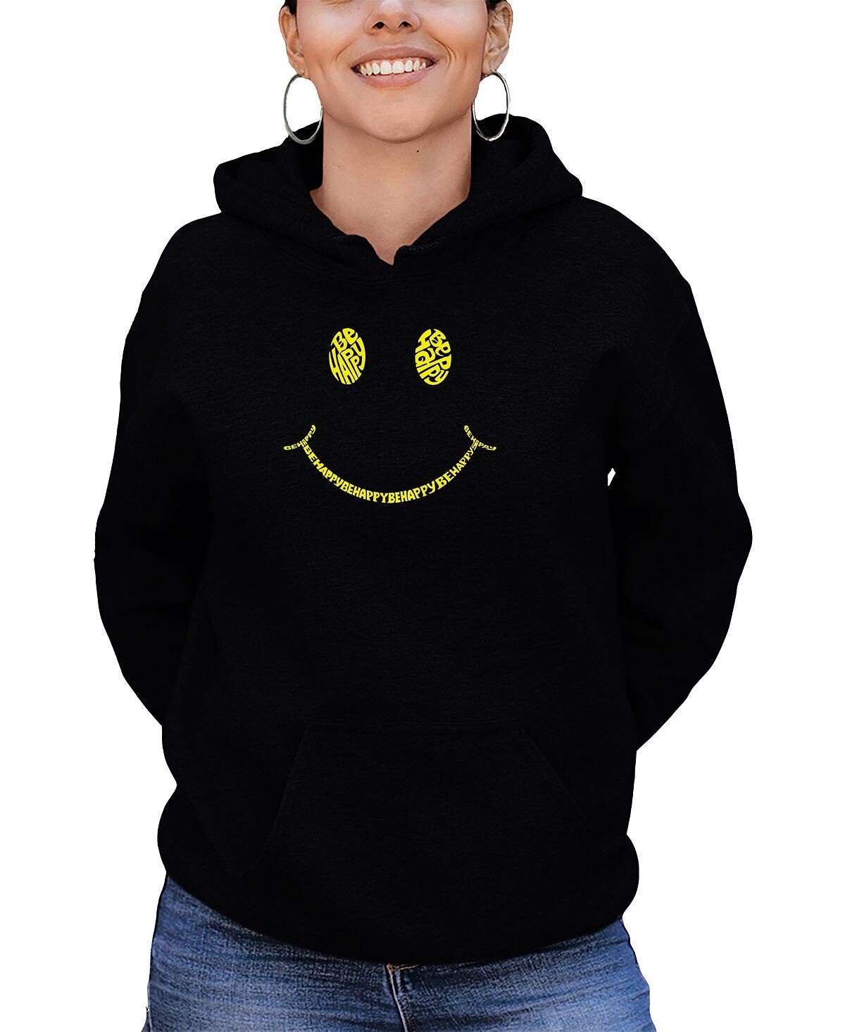 

Женская толстовка с капюшоном be happy smiley face word art LA Pop Art, черный