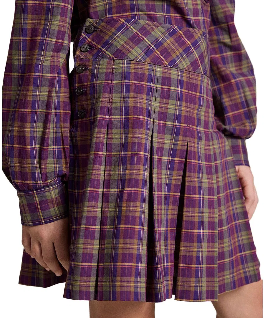 Юбка из хлопкового поплина с плиссе и принтом Polo Ralph Lauren, 240 Purple-Green Multi Plaid — фото 3