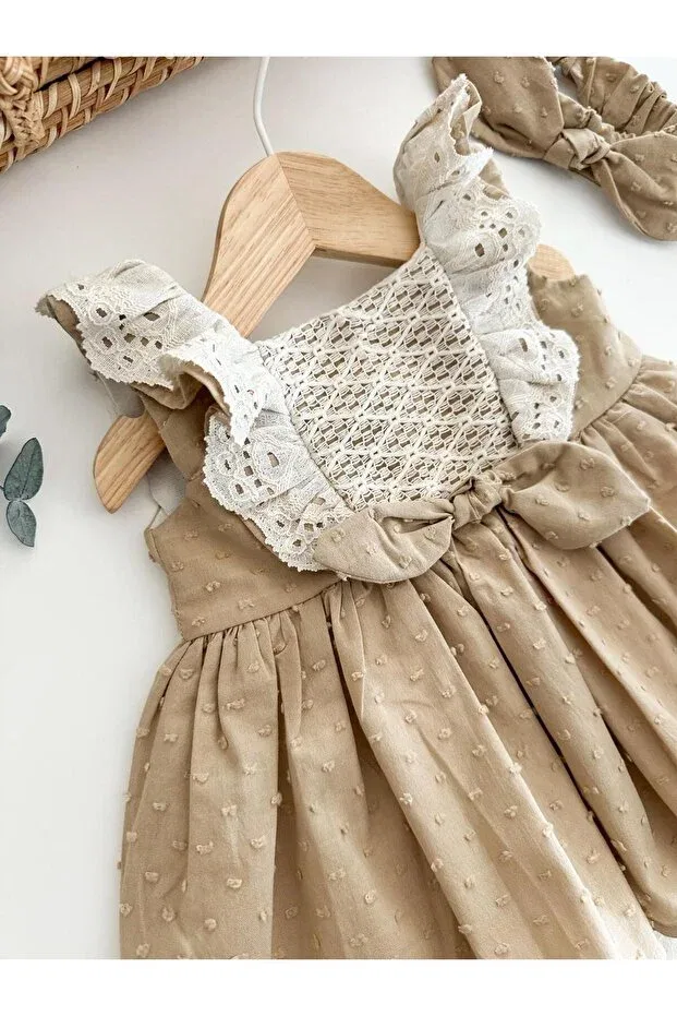 Детское платье для девочек с кружевной отделкой Siena Pitababy, Cream — фото 3