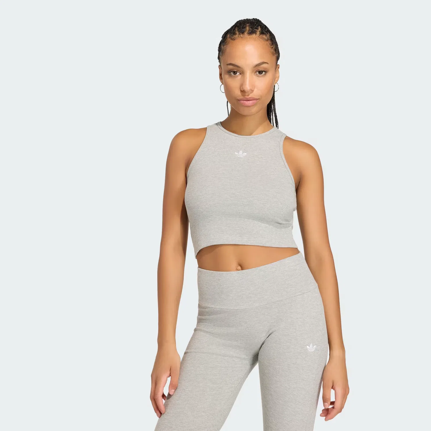 Женская майка в рубчик Essentials Rib Tank Top Adidas Originals, серая меланжевая