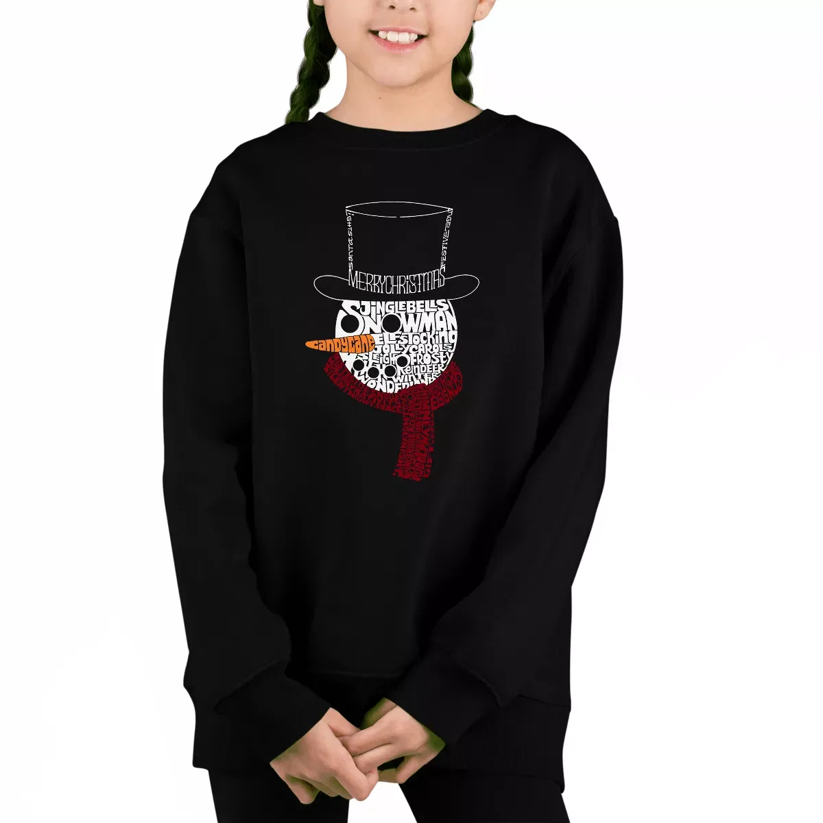 Детское худи для девочек с принтом Snowman Face LA Pop Art, Black