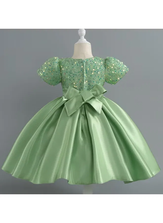 Платье детское с коротким рукавом с пайетками Best Gift Fashion, зеленый — фото 2