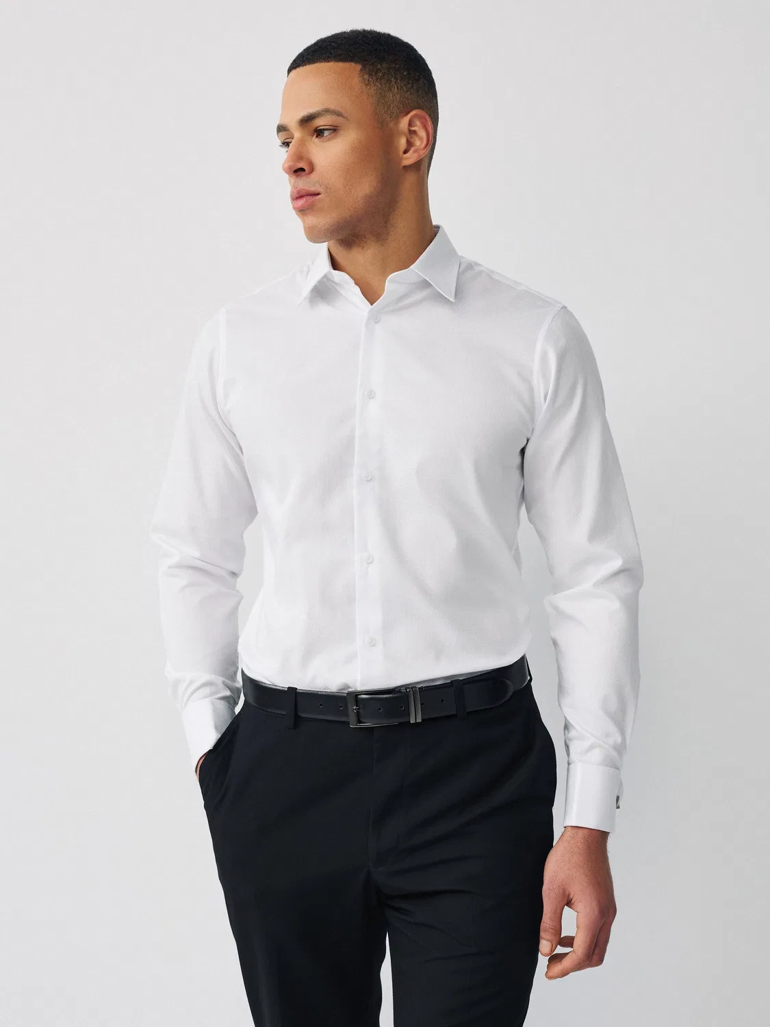 Рубашка Slim Fit из хлопка с полиэстером, Textured Easy Care Next, белый