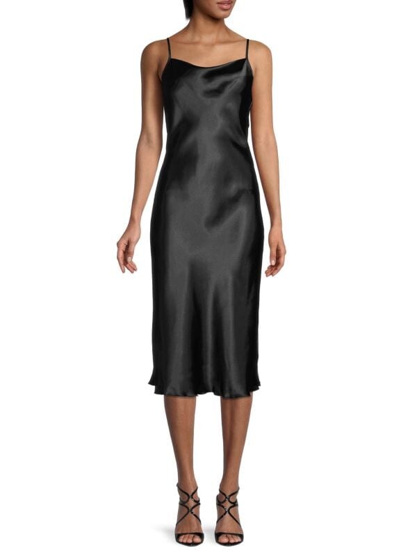 

Однотонное атласное платье-комбинация по косой Bebe Black