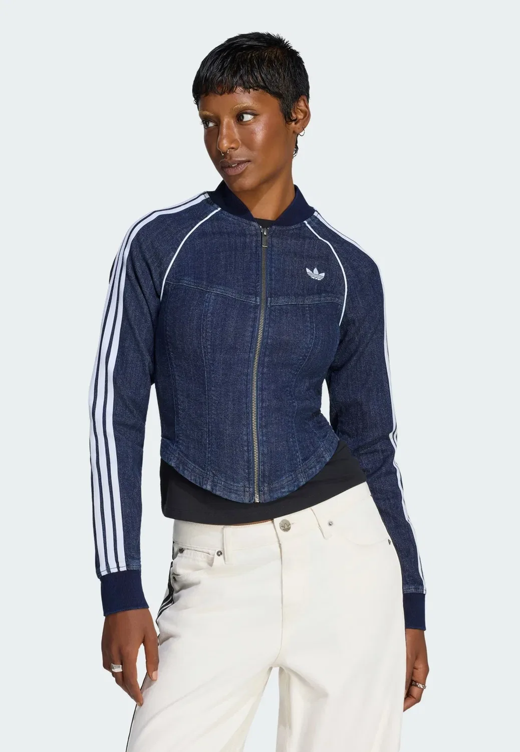 Спортивный топ-корсет из денима Superstar - джинсовая куртка Adidas Originals, Indigo Denim