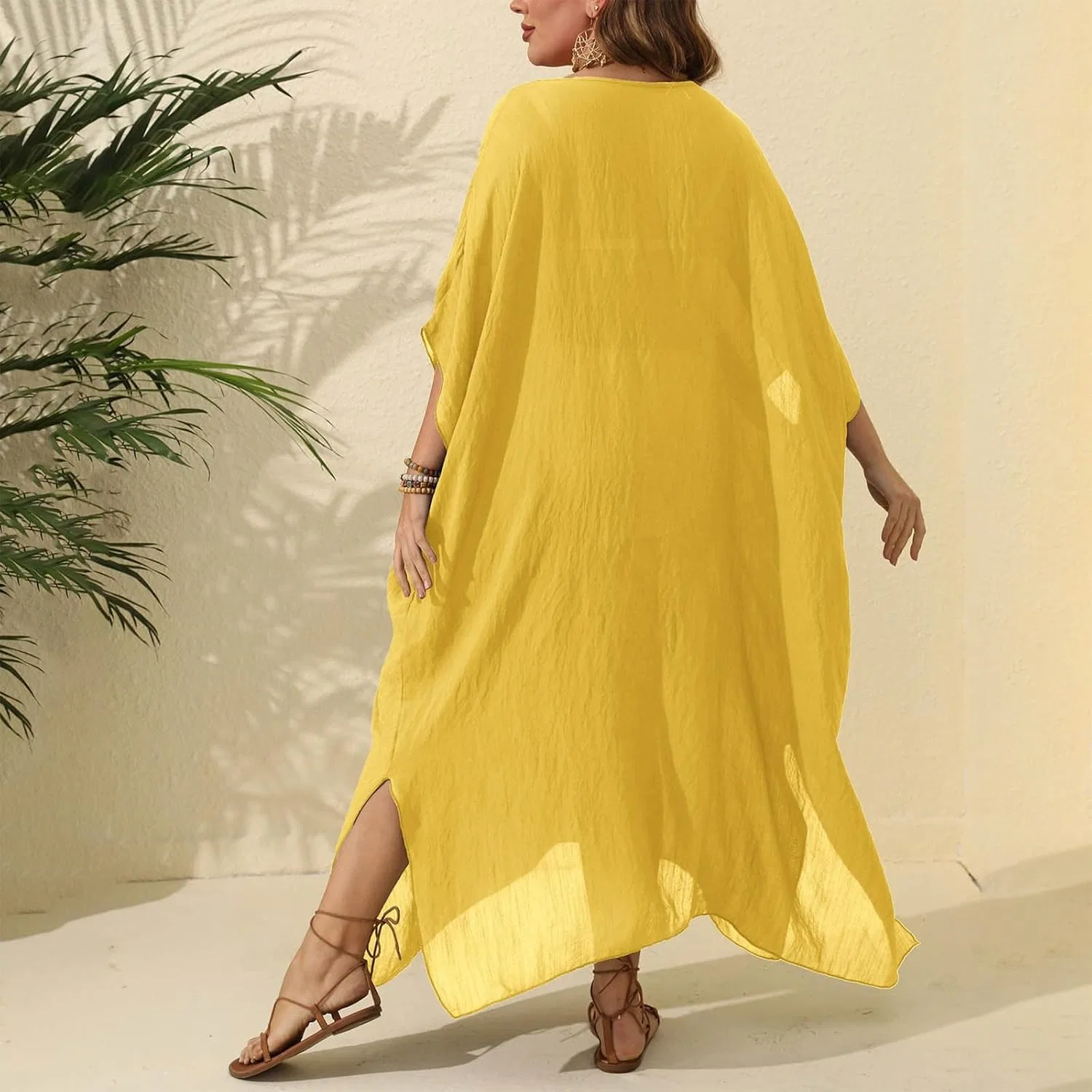 Женский пляжный халат оверсайз swim cover up, A01 Yellow — фото 3