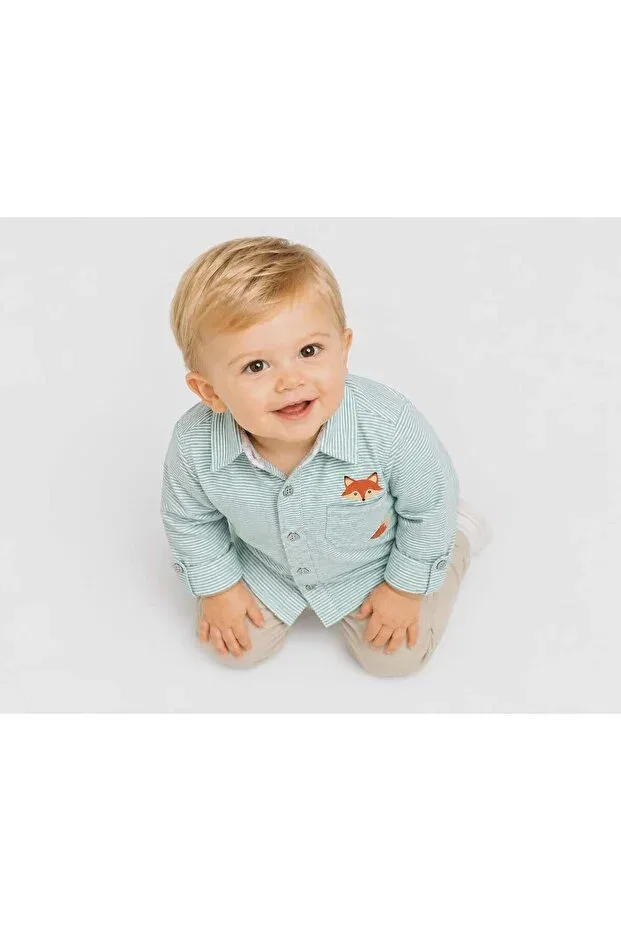 Детская рубашка для мальчиков с длинным рукавом Isis baby boy striped shirt Outlet, Green — фото 3