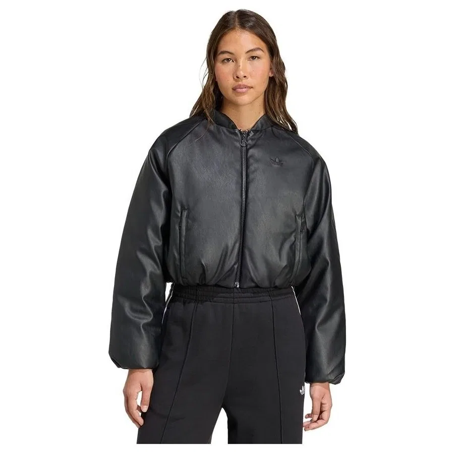 Женский бомбер из искусственной кожи adidas PLEATHER BOMBER, Черный — фото 2