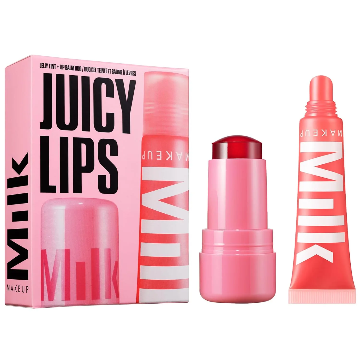 Milk Makeup Cooling Water Jelly Tint + Balmade Hydrating Lip Balm Set - Sheer Red Lip + Cheek Stain и Sheer Gloss с высоким блеском - Full Size Chill (Red) 5 г + Werk Out (Dusty Rose) 11,3 г, Multicolor