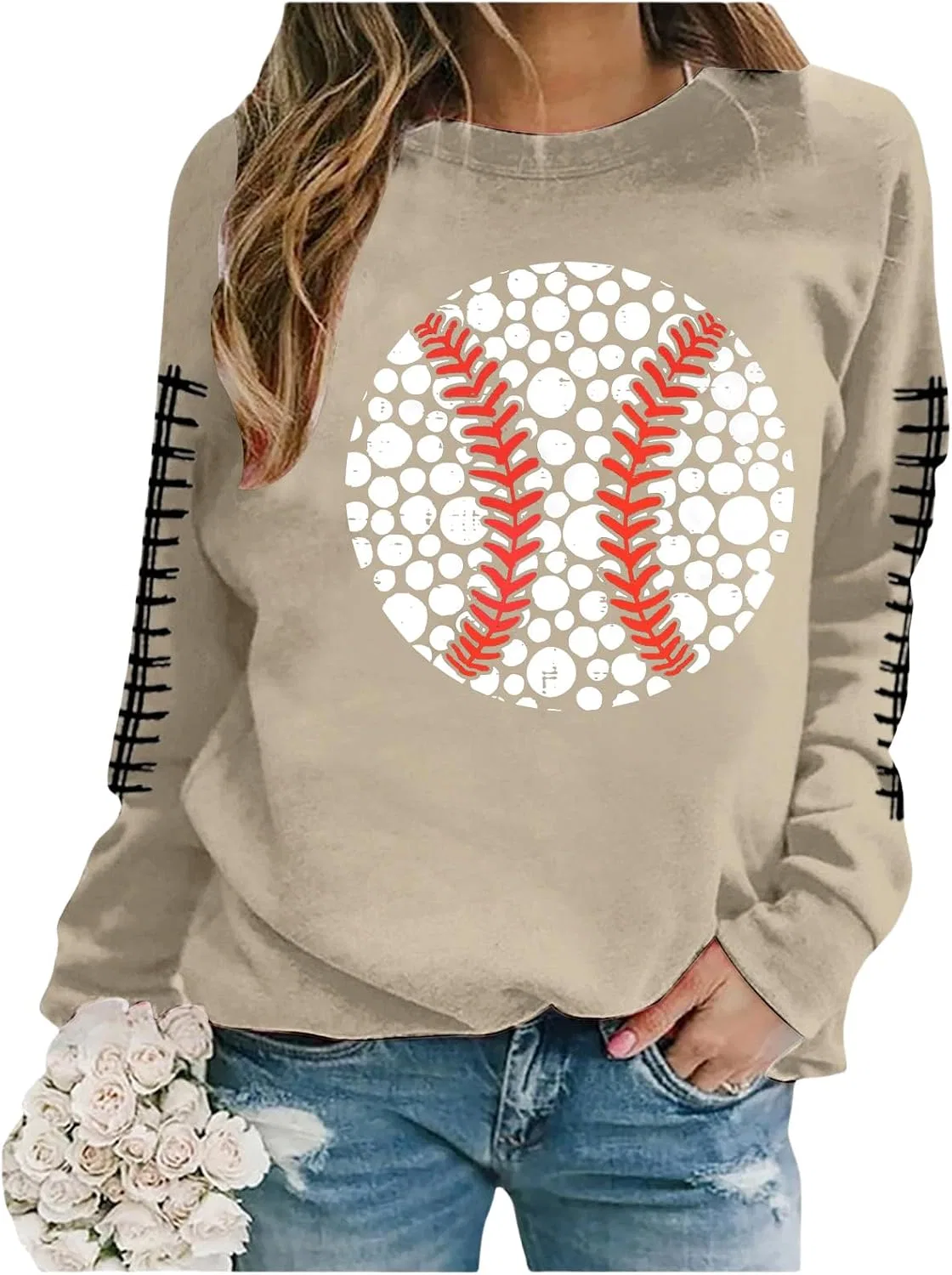 Женский свитшот с принтом, Dot Day Shirt, бежевый — фото 2