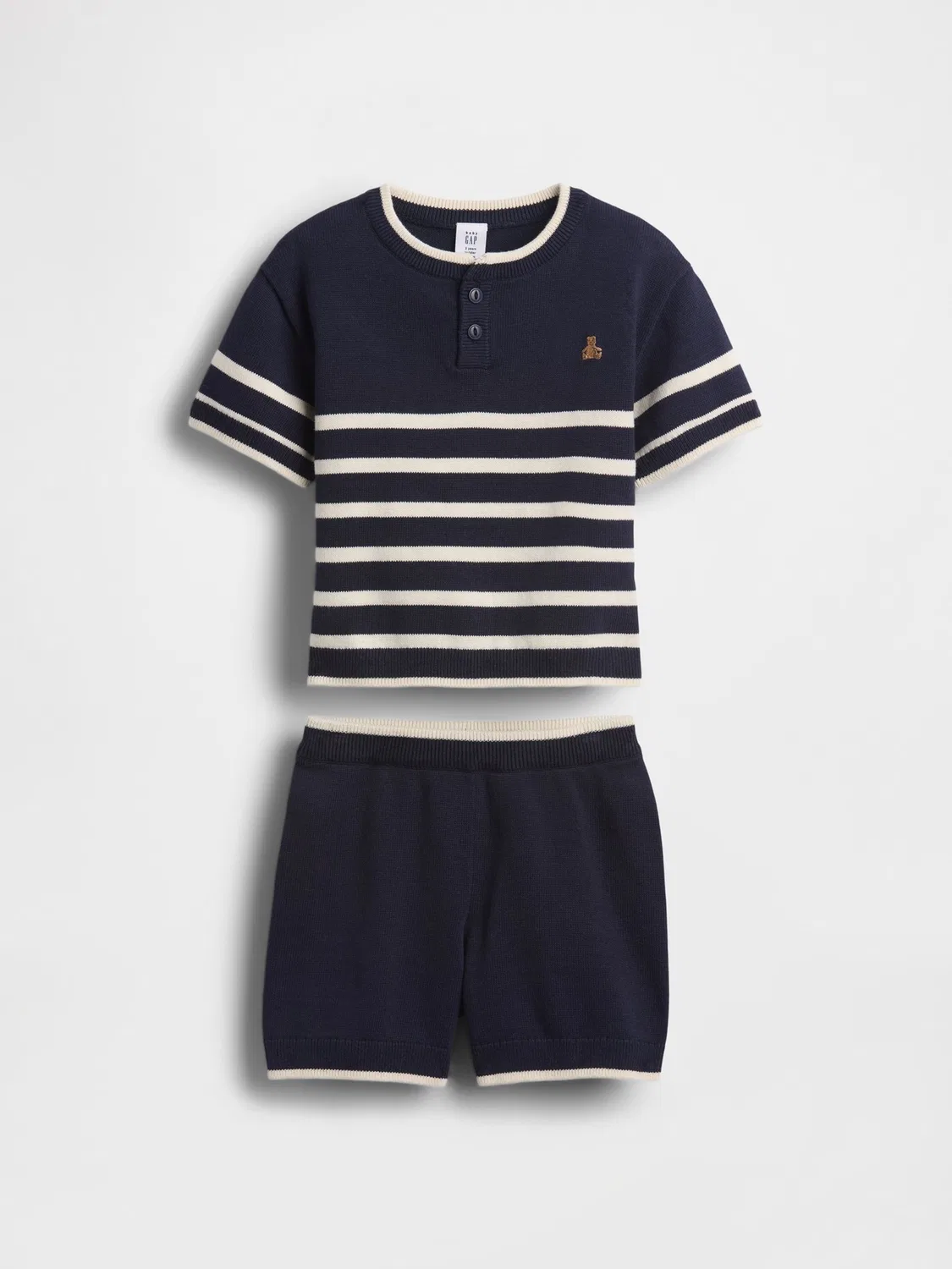 Комплект из хлопкового хенли и шорт, полосатый Gap, Navy — фото 2