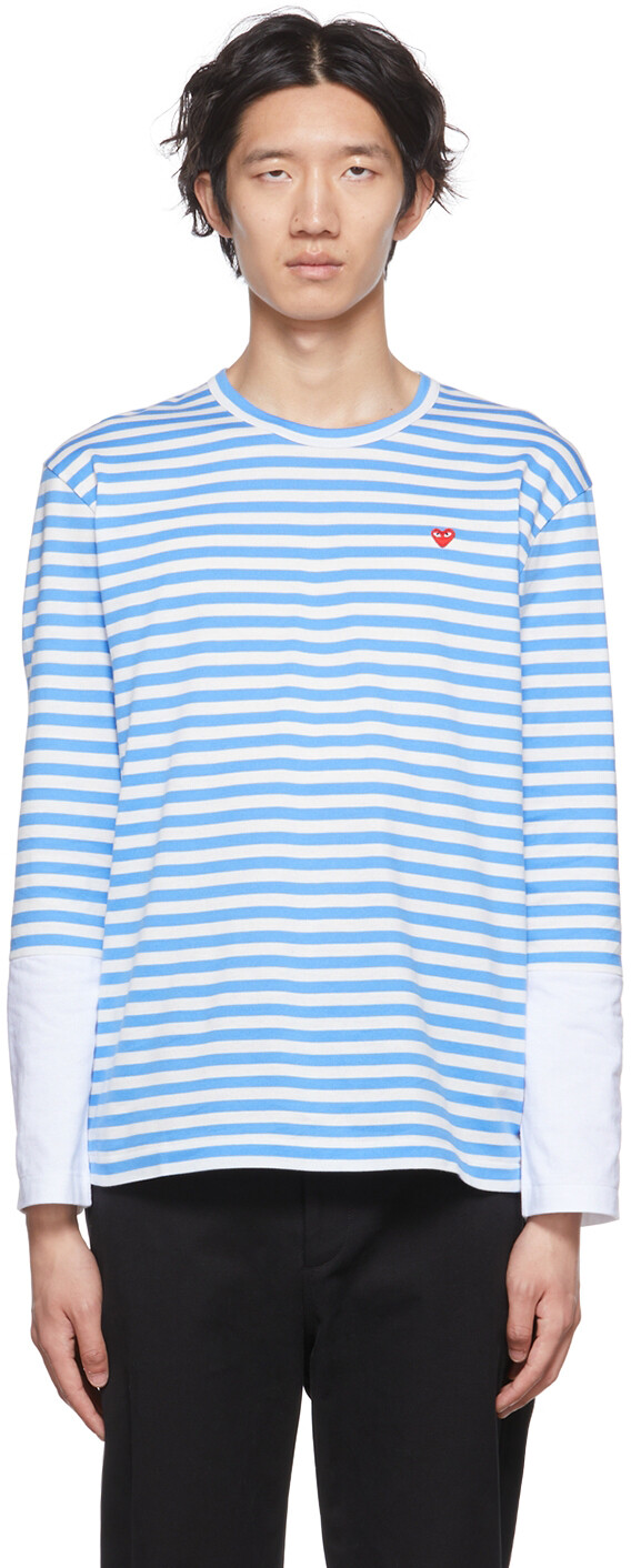 

Сине-белая футболка с длинным рукавом с сердечками Comme des Garçons Play, Белый, Сине-белая футболка с длинным рукавом с сердечками Comme des Garçons Play