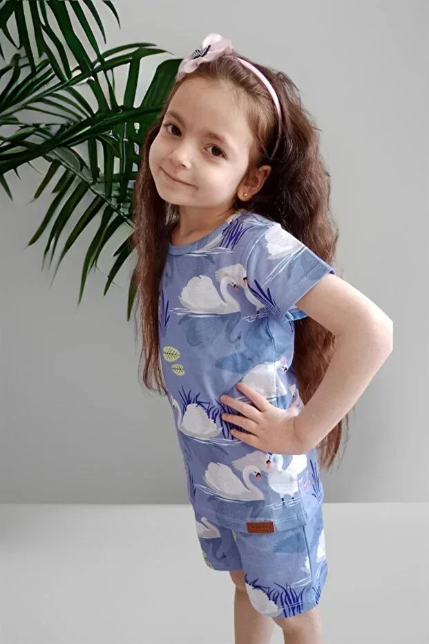 Детские шорты для новорожденных с принтом Purple Ground Swan Walkiddy, Blue — фото 2