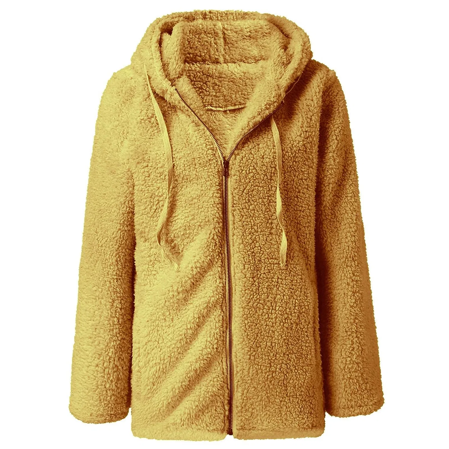 Женское пальто с капюшоном и молнией, свободного кроя, с карманами, giallo — фото 4