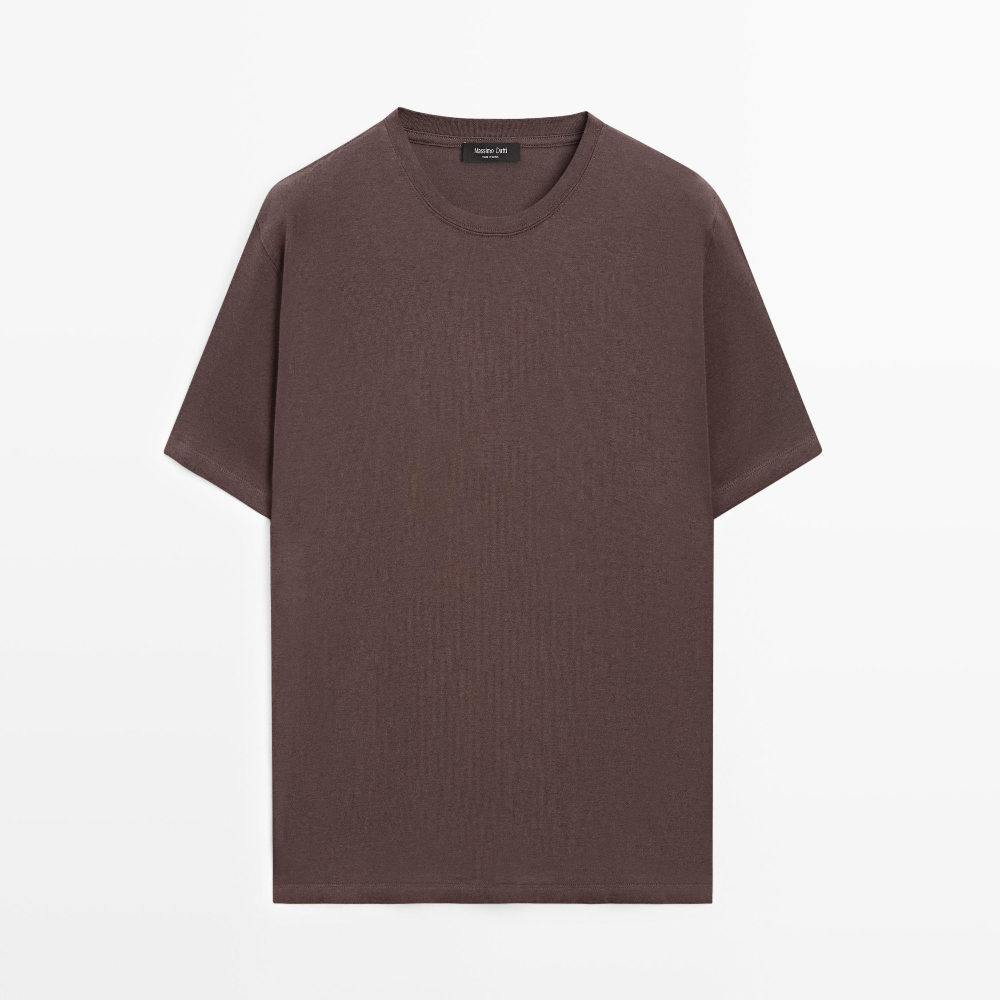 

Футболка Massimo Dutti Short Sleeve Cotton Blend, темно-фиолетовый