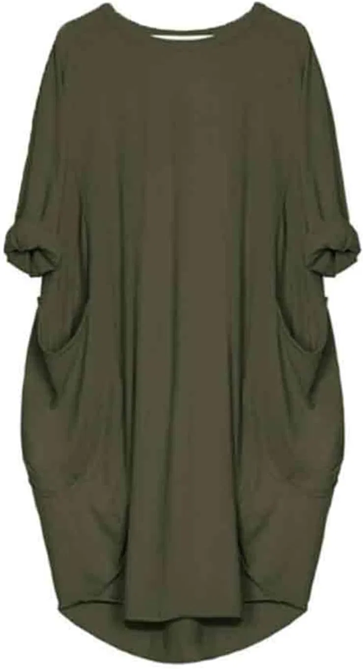 Женское оверсайз футболка-платье с карманами, Army Green