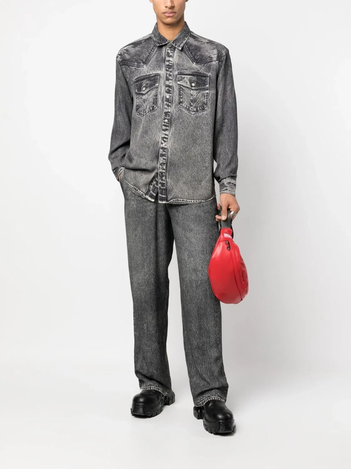 Diesel Рубашка с длинным рукавом Acid Wash черного цвета — фото 3