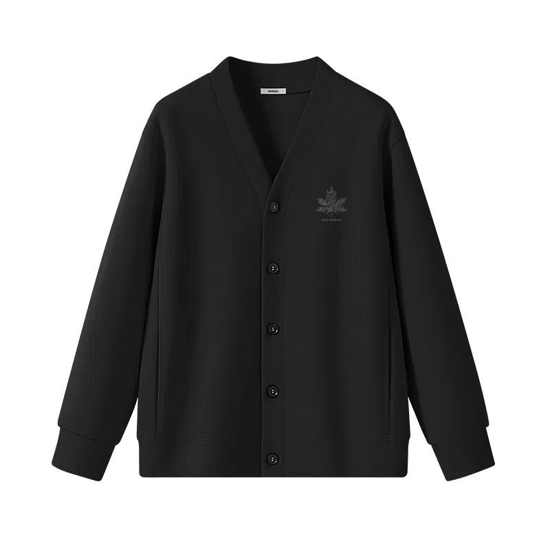 Детский джемпер с V-образным вырезом Ma Lucky Maple Leaf Chest Logo MINISO, Black