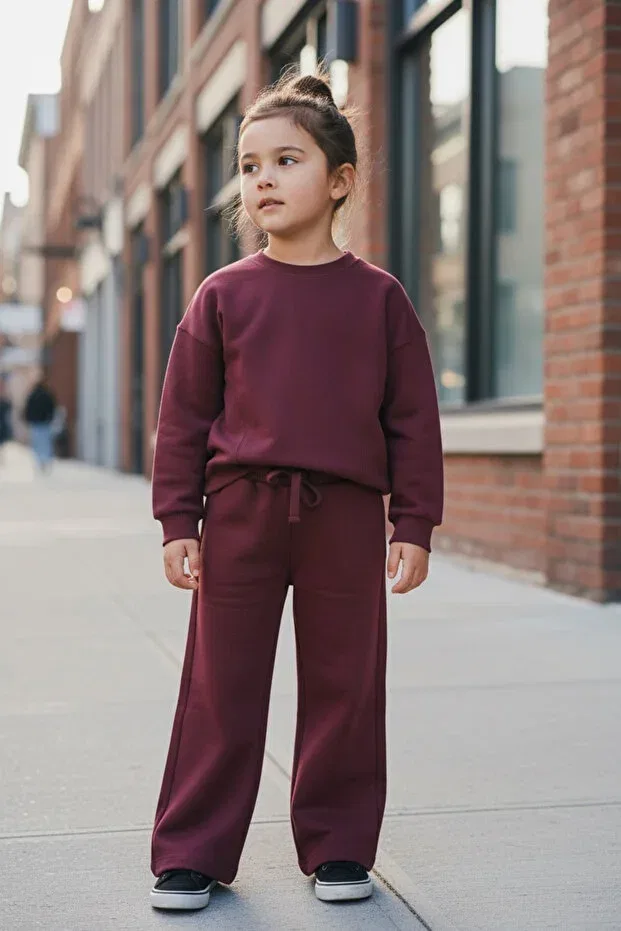 Детский комплект из модального хлопка с широкими штанинами Gülse Kids, Burgundy