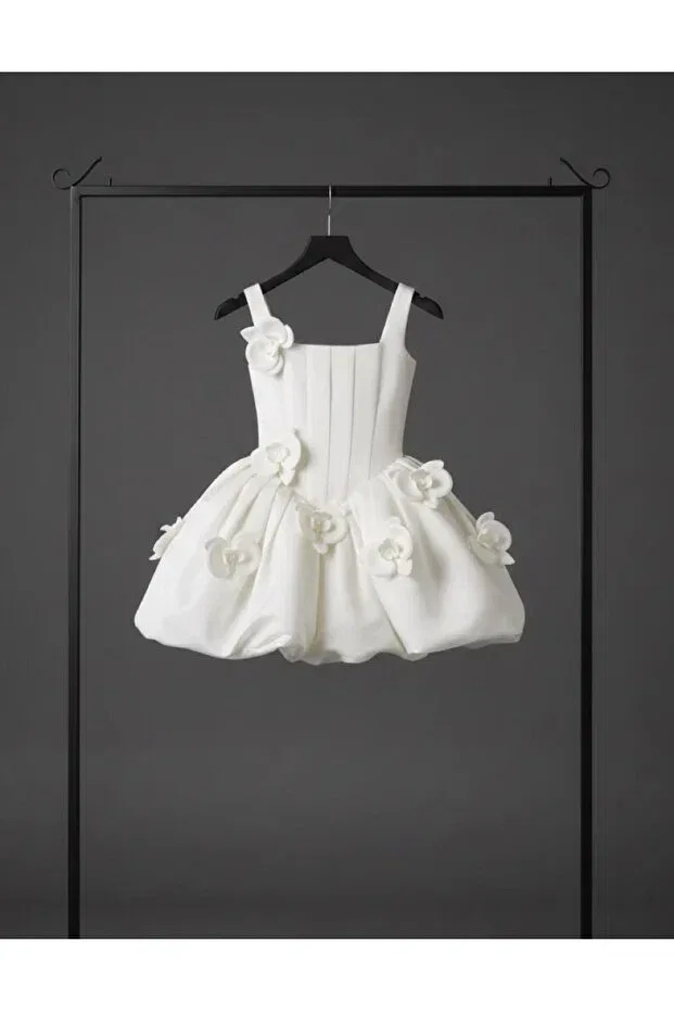 Детское платье для девочек с квадратным вырезом Balloon Dress Tuana, White — фото 3